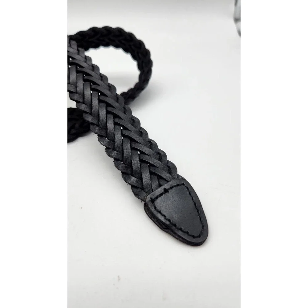 Toneka Men's Size 48 Woven Braided Black Leather Belt with Solid Brass Buckle